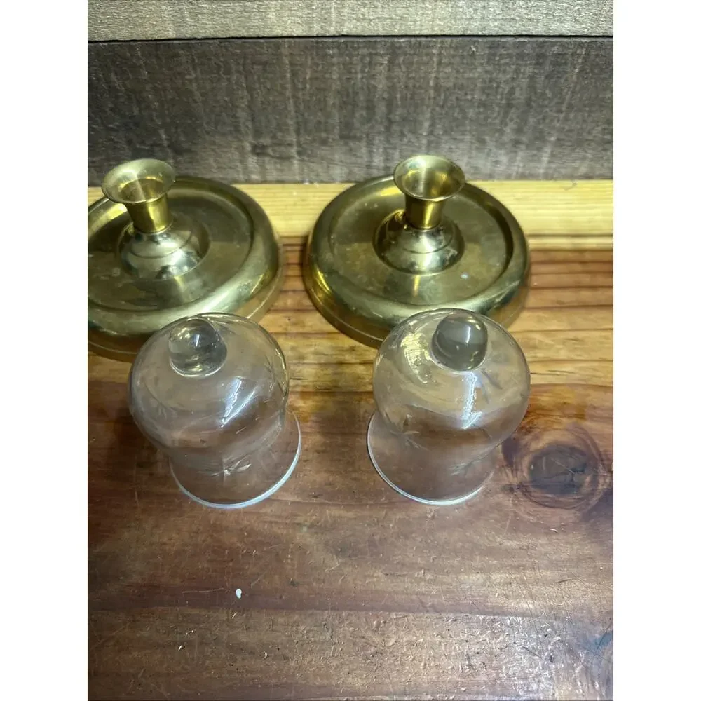 Vintage Brass Candle Holders Glass Starburst Votive Holders Set Of 2
